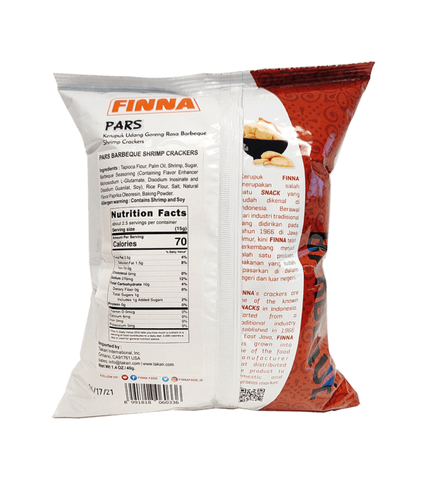 Finna PARS BBQ Shrimp Crackers -24 bags/case, 1.4oz(40g) - Image 3