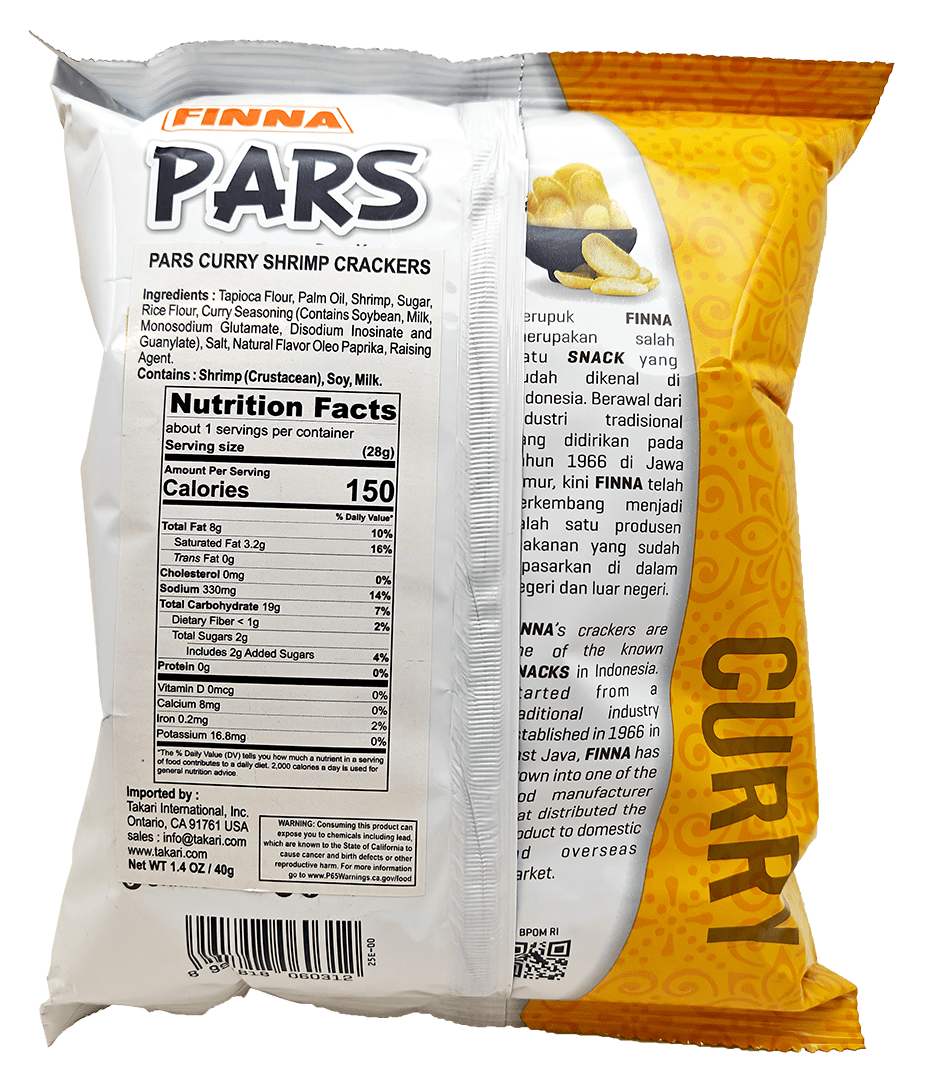 Finna PARS Curry Shrimp Crackers -10 bags/case, 1.4oz(40g) - Image 5