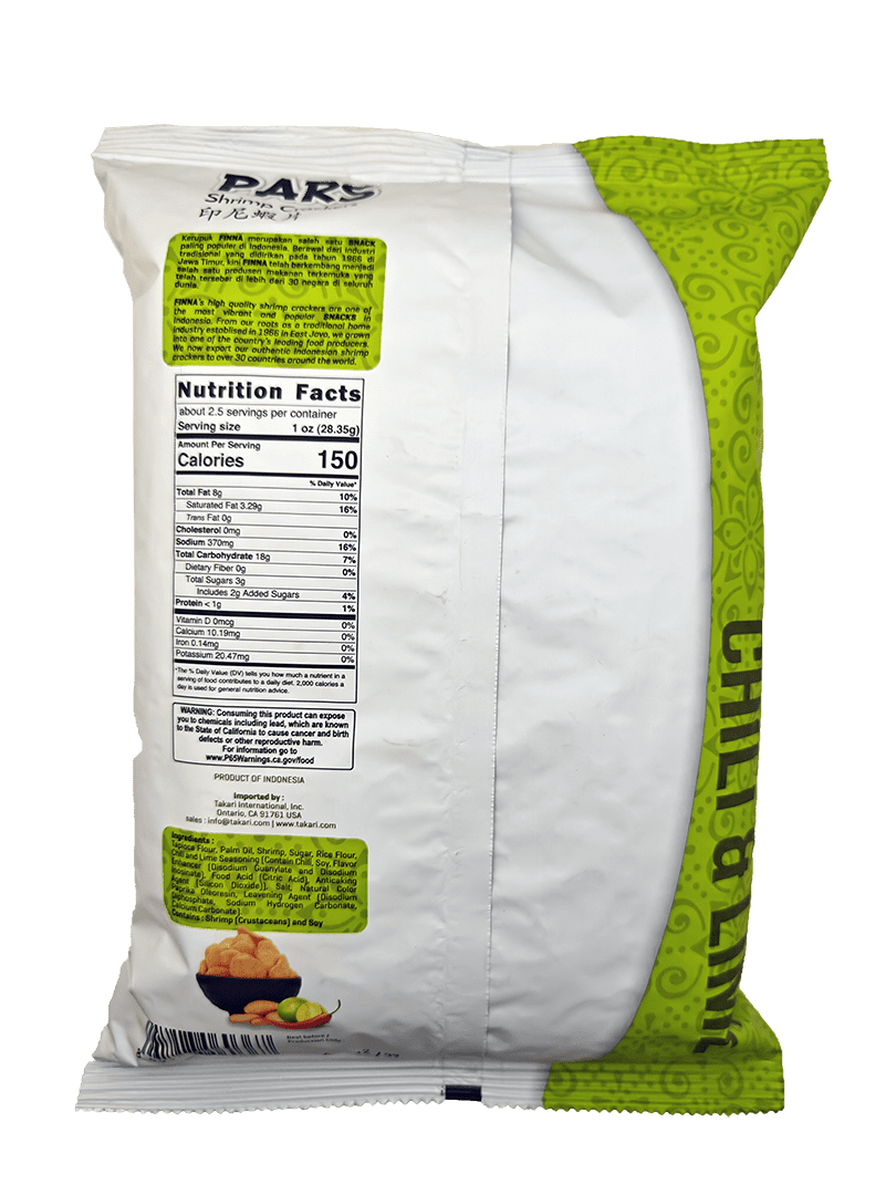Finna PARS Chili & Lime Shrimp Crackers -10 bags/case, 2.5oz(70g) - Image 4