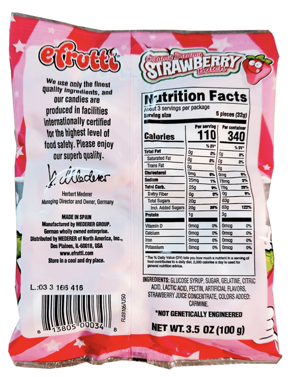 Efrutti Creamy Dreamy Strawberry Batch Candy - 12 packs/case, 3.5oz (100g) - Image 3