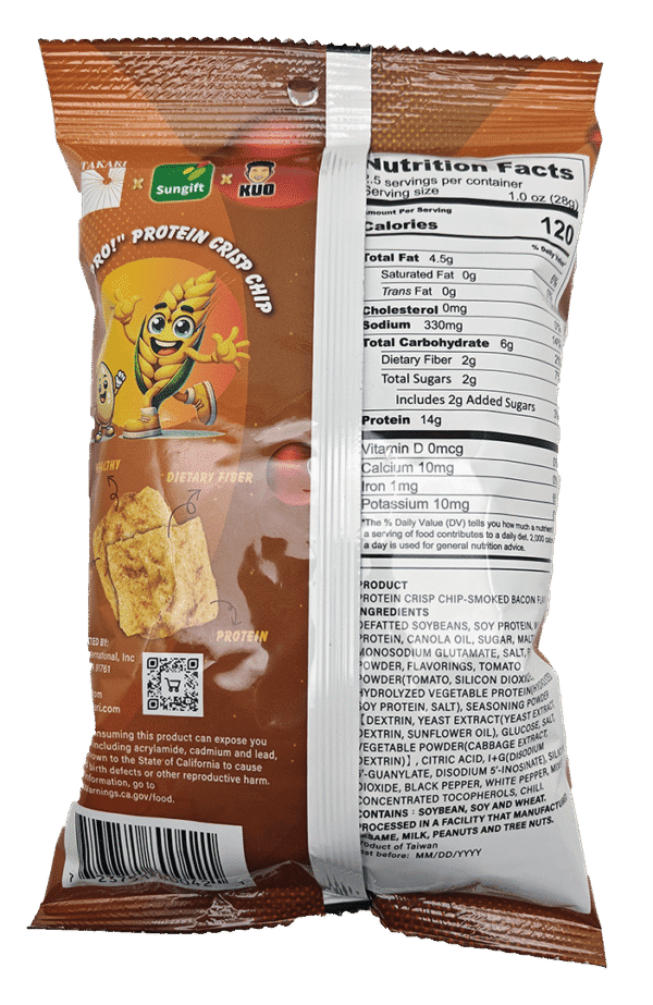 Takari Hi Pro! Protein Chip- Smoked Bacon Flavor, 20 pouches/case, 2.47 oz (70g) - Image 3