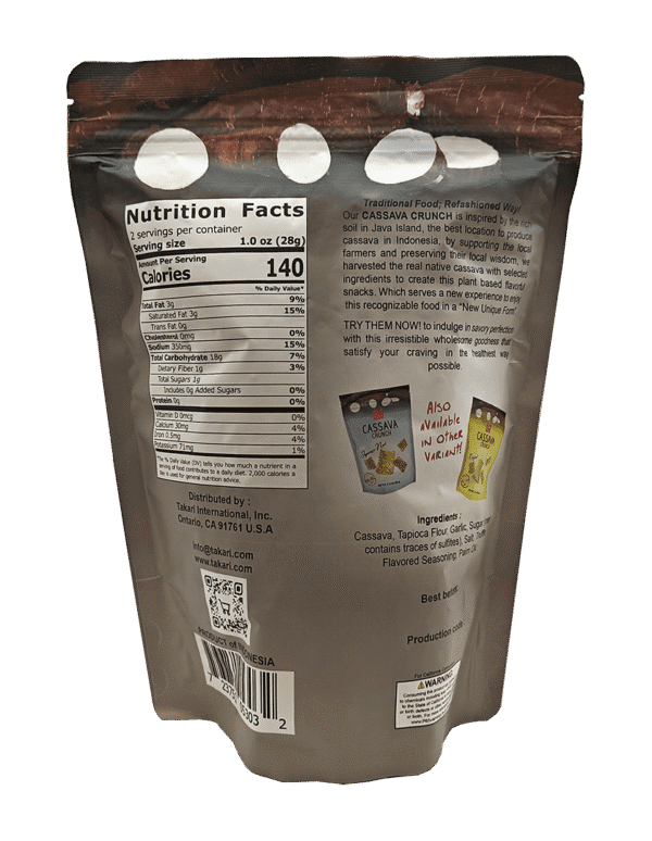 Takari Cassava Crunch- Truffle Flavor, 24 pouches/case, 2.12 oz (60g) - Image 4