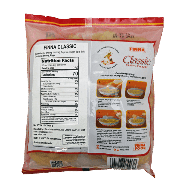 Finna CLASSIC PRAWN Crackers (Kerupuk Udang) -18 packs/case, 14.1oz(400g) - Image 6
