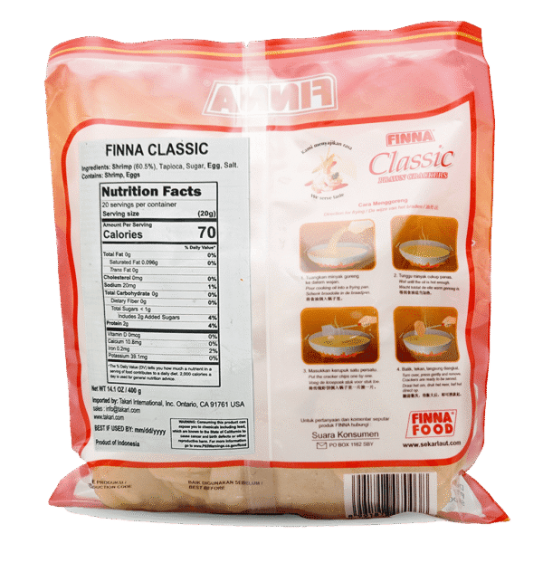 Finna CLASSIC PRAWN Crackers (Kerupuk Udang) -18 packs/case, 14.1oz(400g) - Image 3