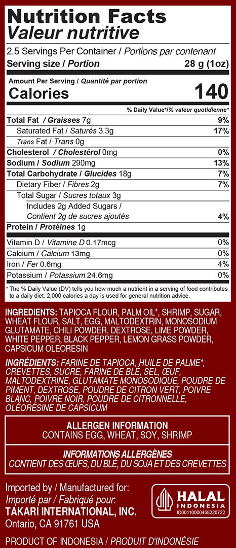 Takari Hot Chili & Lime Shrimp Crackers -10 bags/case, 2.5oz(70g) - Image 8