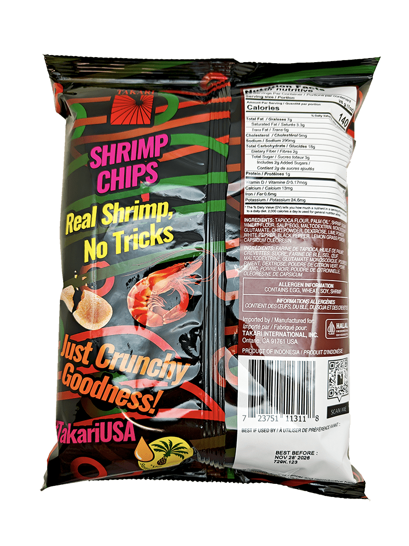 Takari Hot Chili & Lime Shrimp Crackers -10 bags/case, 2.5oz(70g) - Image 3