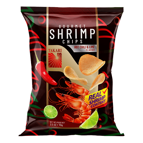 Takari Hot Chili & Lime Shrimp Crackers -10 bags/case, 2.5oz(70g)